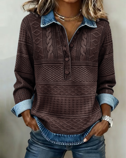 Lunad | Trendy Sweatshirt with Half Button and Collar